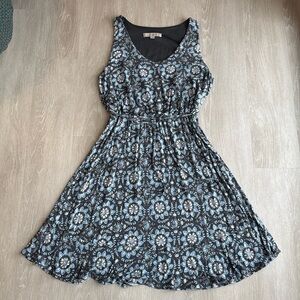 Loft Floral Medallion Tie Waist Sleeveless Dress